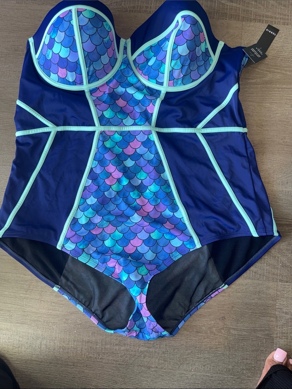 torrid Navy One-Piece Swimsuit with Aqua Trim and Multicolor Mermaid Scale NWT